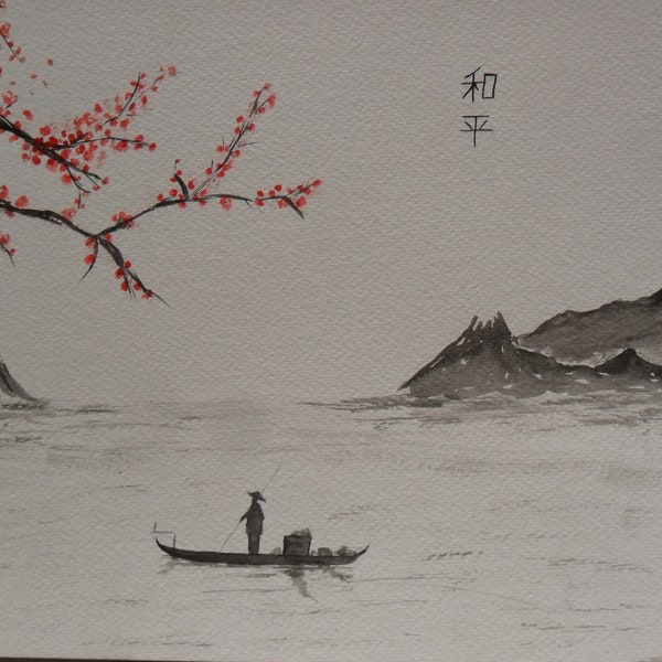 Peinture zen, aquarelle d'inspiration asiatique