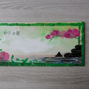 Painting on wood, zen. Asian inspiration.