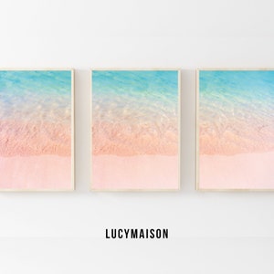Aerial beach Art Set of 3, Printable Beach Waves Gallery Wall Set, Beach Island Photography Print, Large Wall Art, Coastal Beach Print