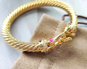 Gift for her gold clasp 18K gold 7MM cable bracelet cuff bracelet