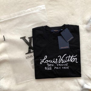 Louis Vuitton Logo Tag Crew Neck T-Shirt Tops Men Size L Beige