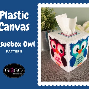 Gufi con copertina per scatola di fazzoletti PDF, ricamo su tela di plastica, ricamo a punto inglese con motivo a 7 conteggi