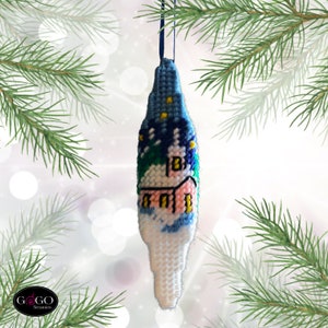 PDF Christmas Ornament: Church in the Snow, Plastic Canvas Needlework, 7 count pattern english Needlepoint