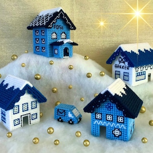 PDF Winter Village Cottages, Plastic Canvas Needlework, 7 count houses booklet english Needlepoint