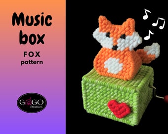 PDF Fox Music box pattern Plastic Canvas 7 count english Needlepoint