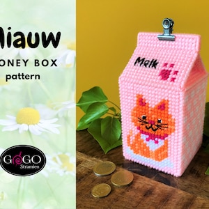 PDF Miauw Money box Milk carton Plastic Canvas 7 count pattern Kitten english Needlepoint