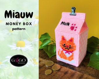 PDF Miauw Money box Milk carton Plastic Canvas 7 count pattern Kitten english Needlepoint