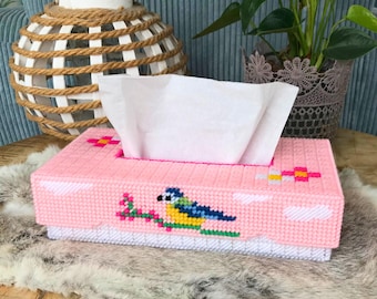 PDF Tissue Box Cover Bird, Plastic Canvas Needlework, 7 count pattern english Needlepoint