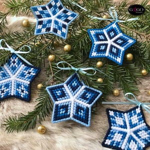 PDF Christmas Winter Stars, Plastic Canvas Needlework, 7 count pattern english Needlepoint
