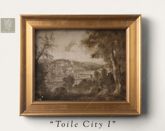 Moody Toile Landscape Art Print - Vintage French Country Style Painting Wall Art - High Quality Printed on Canvas or Paper