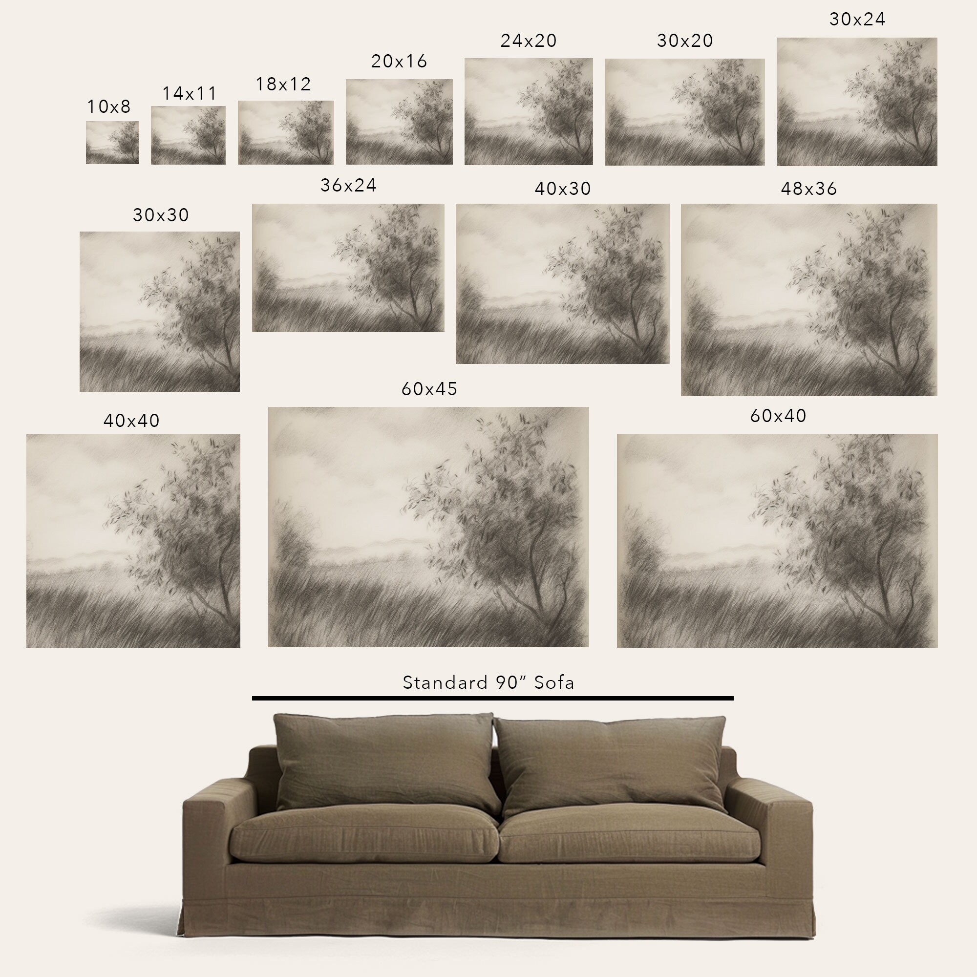 Framed Moody Lakeside Art Print - Neutral Landscape Antique Style Wall ...