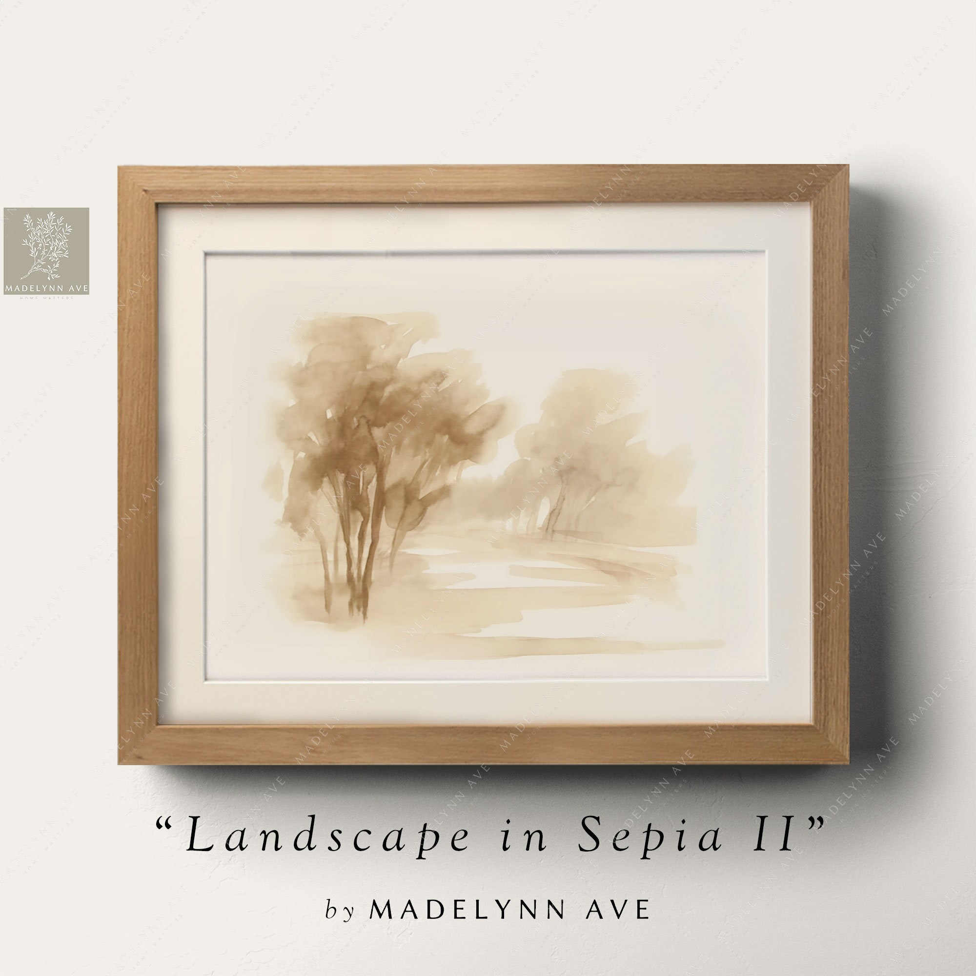 Neutral Sepia Watercolor Wall Art Print Modern Minimalist Landscape for Living Room, Entryway, or Laundry Room