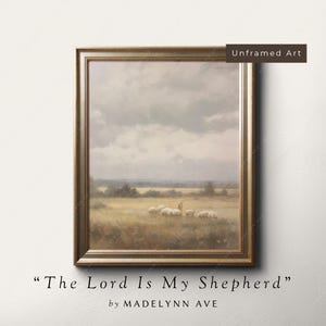 Neutral Christian Art Print - Unframed The Lord is my Shepherd Art, Jesus Leaves the 99 painting, Modern Minimalist Christian Art, Psalm 23