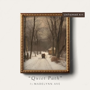 Quiet Winter Road Art Print - Vintage Style Wall Art Oil Painting Reproduction for Christmas and Winter Decor - Moody, Vertical, Unframed