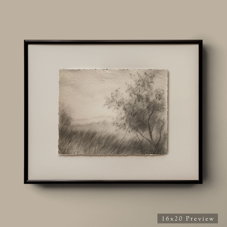 Framed Moody Lakeside Art Print - Neutral Landscape Antique Style Wall ...
