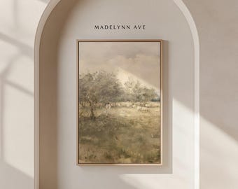 The Good Shepherd (Vertical) - Christian Art Print, Jesus Holds a Lamb, Framed Canvas Religious Wall Art, Neutral Christ & Sheep Decor