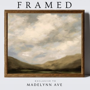 Framed Neutral Landscape Print, Framed Landscape Painting, Large framed farmhouse art print, Framed vintage landscape art, Framed landscape