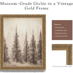 Pin Tree Pattern Gold Frame Framed Antique Pine Trees Art Print, Framed Row of Pines Print, Framed ...