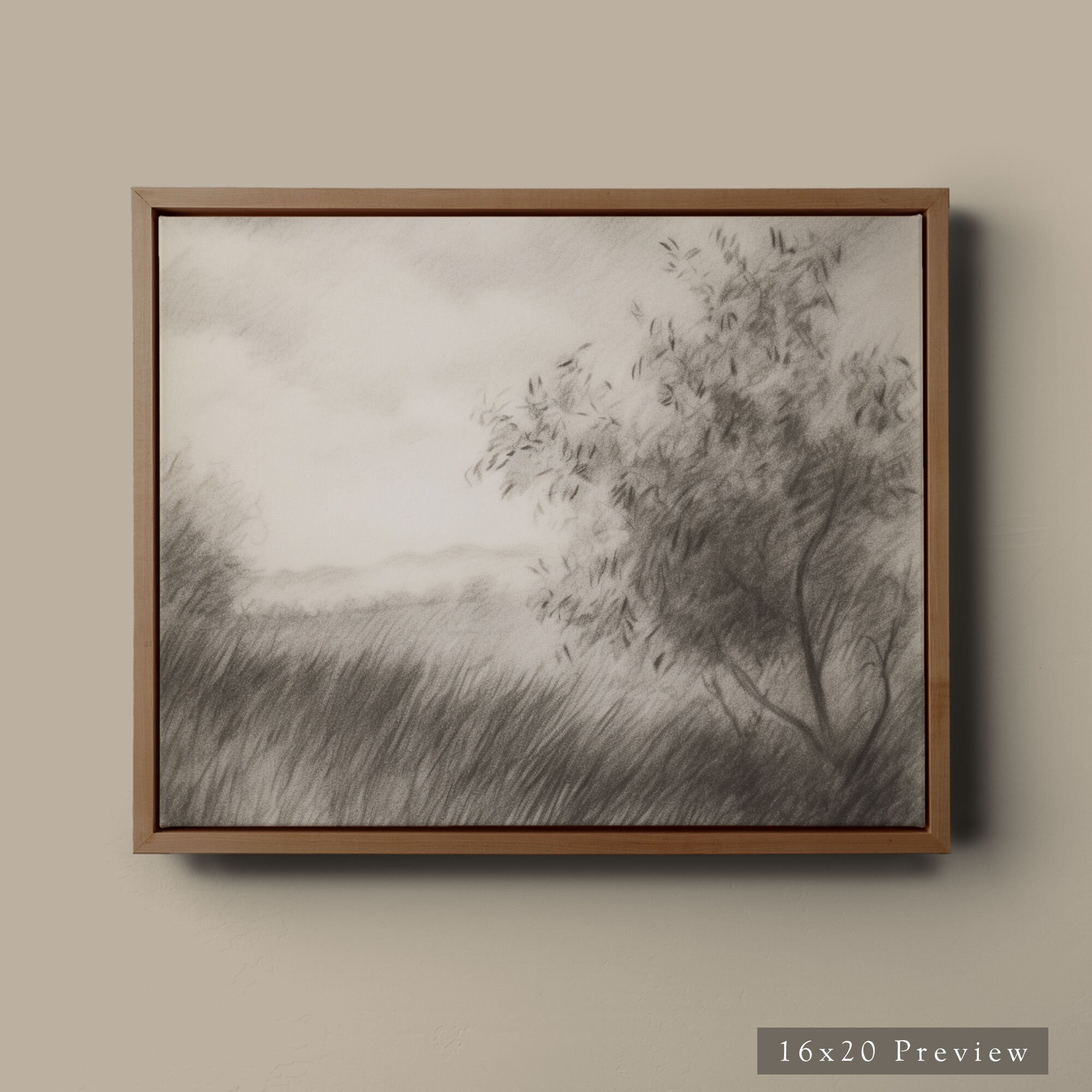 Framed Moody Lakeside Art Print - Neutral Landscape Antique Style Wall ...