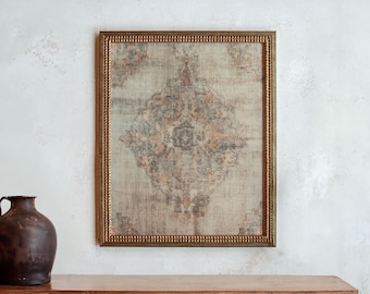 Vintage-Style Rug Art Print – Unframed Giclée Neutral Textile Wall Art, Distressed Tapestry-Inspired Decor, Subtle Antique Carpet Pattern