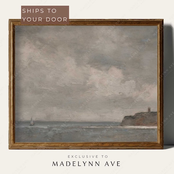 Impresión artística de paisaje marino vintage, arte costero, arte de veleros, arte oceánico, arte de faros vintage, arte marino vintage, pintura al óleo // Madelynn Ave