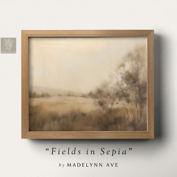 Neutral Sepia Landscape Wall Art Print Painting Modern Cottage Style for Living Room, Entryway, or Bedroom
