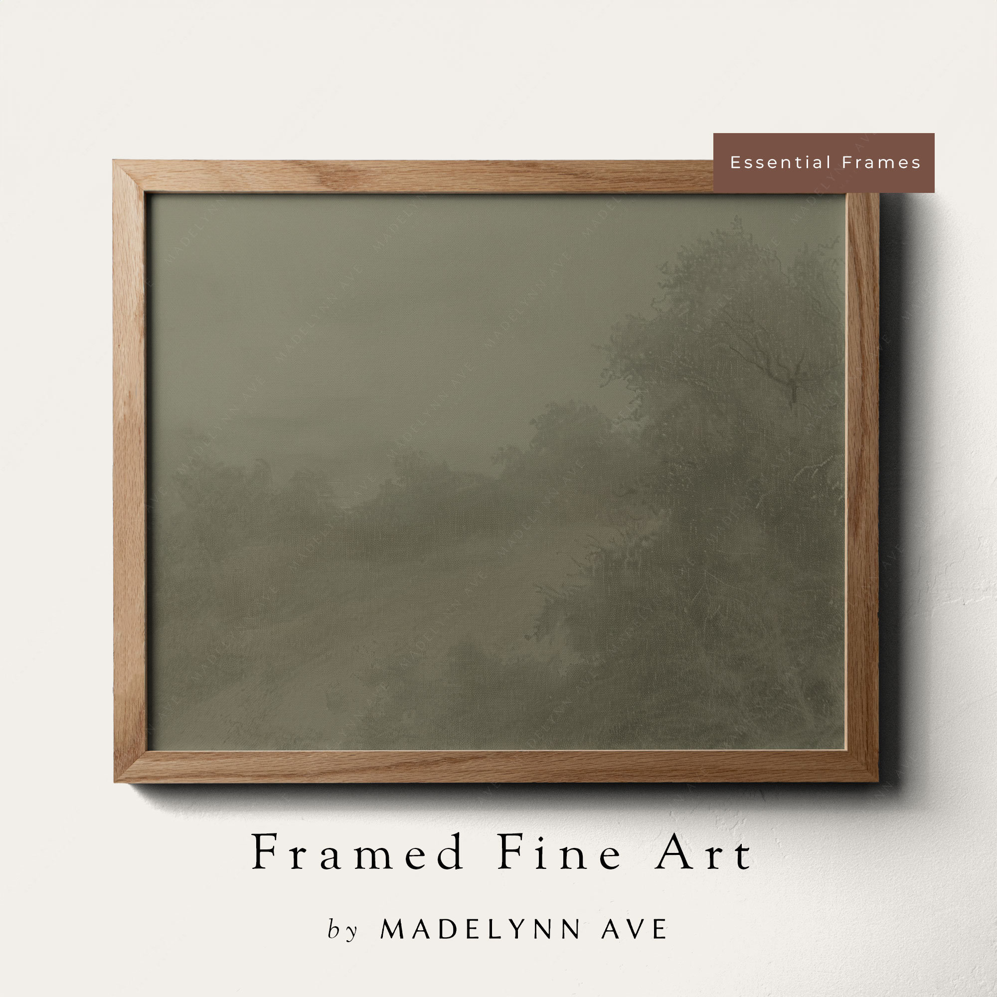 Framed Modern Landscape Art Print - Muted Green Oil Painting Contemporary Cottage Style - Neutral Artwork - Real Wood Frame Wall Art