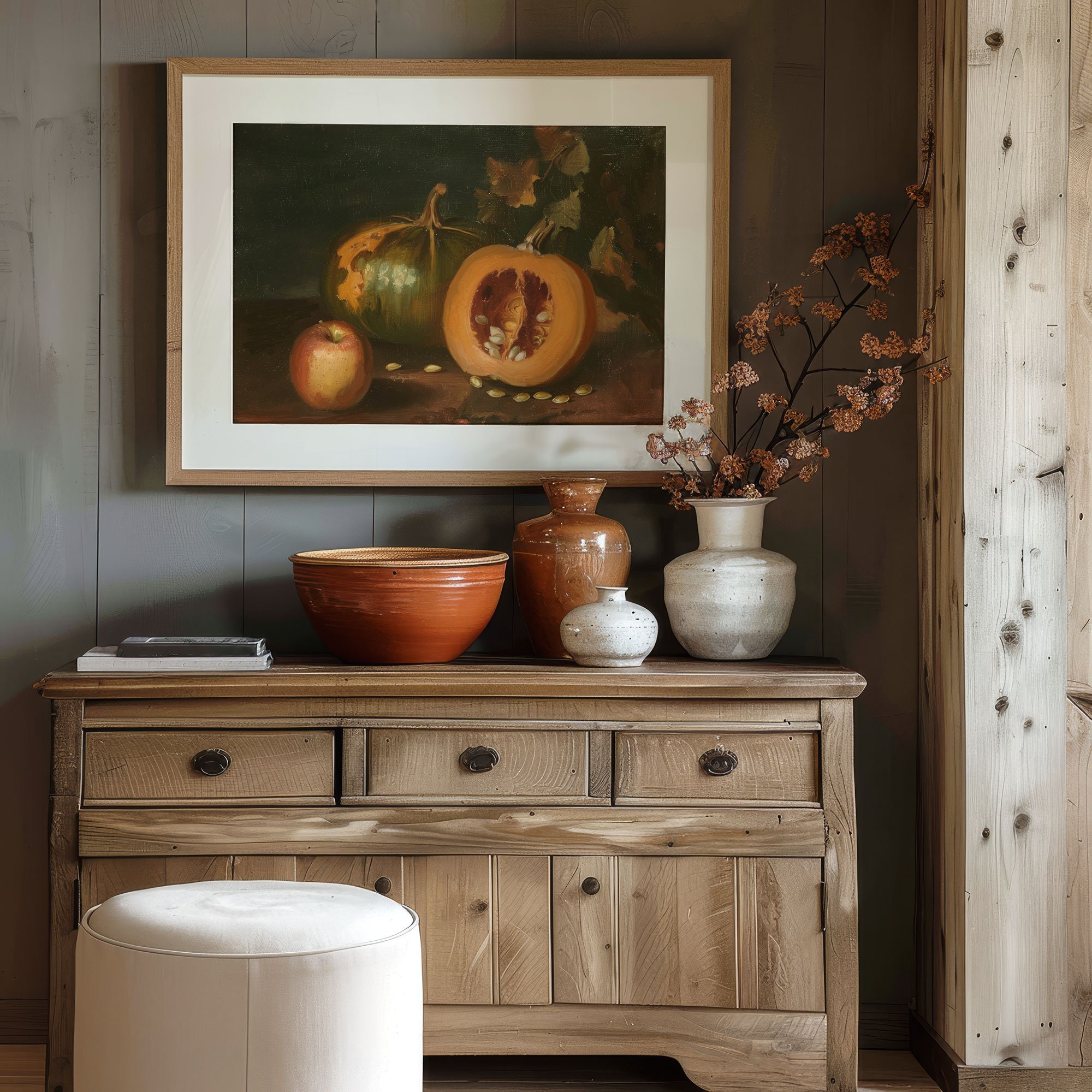 Autumn Still Life Oil Painting Print - Rustic Pumpkin Art for Cozy Fall ...