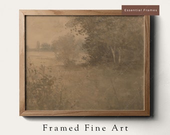 Framed Canvas Sepia Art Print Landscape Painting Wall Art for Living Room - Neutral Chic Giclée Artwork - Timeless Real Wood Frame Wall Art