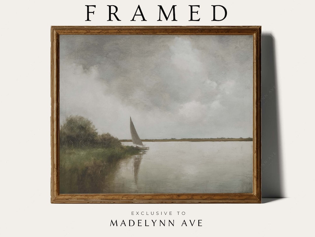 Framed Vintage Lakeside Art Print, Framed Vintage Coastal Art Print ...