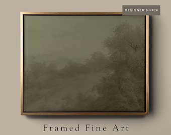 Framed Modern Art Print, Muted Green Wall Art for Living Room, Contemporary Landscape Painting, Neutral Fine Art on Framed Canvas, Giclee