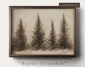 May include: A sepia-toned illustration of five tall trees in a row, with the text "Stories Unspoken" and "by MADELYNN AVE" below the image.