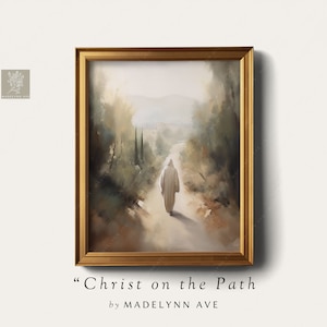 Modern Christian Art Print, Painting of Jesus, Neutral Wall Art About Christ, Jesus Walking, Religious Fine Art, Come Follow Me