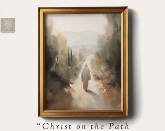 Modern Christian Art Print, Painting of Jesus, Neutral Wall Art About Christ, Jesus Walking, Religious Fine Art, Come Follow Me