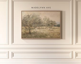 The Good Shepherd: Christian Large Art Print - Jesus and Lamb, Religious Wall Art, Subtle Christ & Sheep Painting - Framed Canvas + Unframed