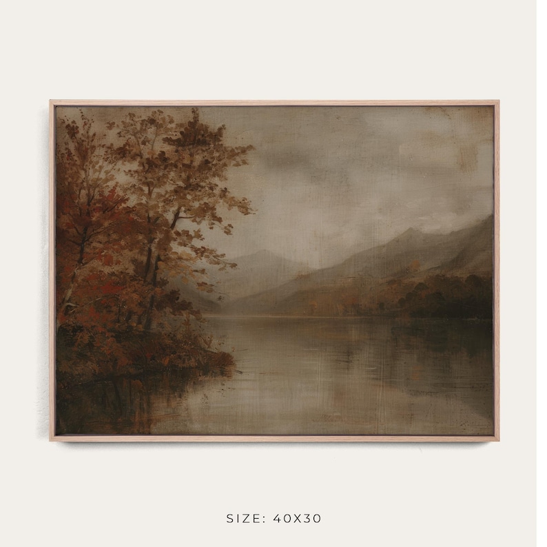 Autumn Lake Wall Art - Framed Canvas Fall Landscape Art Print, Moody ...