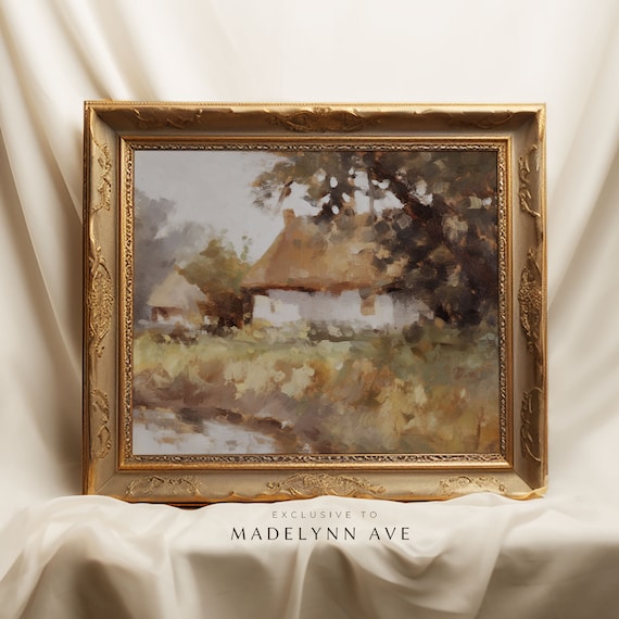 Vintage Country Cottage Art Print, Country Cottage Art Print, Fall Art Print, Fall Oil Painting, Cottage Oil Painting, Farmhouse Art Print