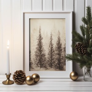 Antique Pine Trees Art Print, Line of Pine Trees Print, Modern Pine ...