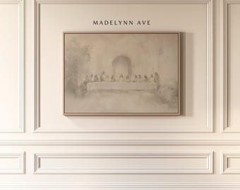 The Last Supper Framed Canvas Christian Art Print - Jesus and Disciples Wall Decor - Neutral Colors