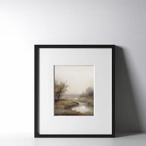 Neutral Fall Landscape Art Print, Abstract fall art print, Autumn Landscape with river Art, Fall landscape Watercolor, Autumn Art Print bild 6