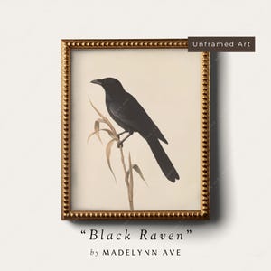 Halloween Art Print - Black Raven Wall Art for Spooky, Beautiful Fall Decor - Neutral Vertical Unframed Fine Art
