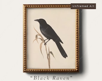 Halloween Art Print - Black Raven Wall Art for Spooky, Beautiful Fall Decor - Neutral Vertical Unframed Fine Art