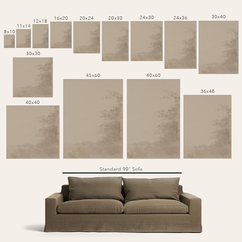 Framed Bespoke Landscape Art Print, Neutral Wall Art for Living Room ...