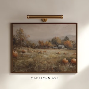 Pumpkin Patch Art Print Autumn Oil Painting, Wall Art for Fall Decor, Country Landscape, Halloween Harvest Art on Canvas or Paper