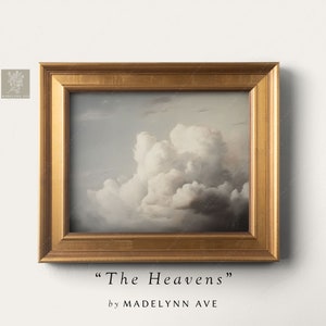 Art Print Painting of Clouds Wall Art Vintage Style Neutral Giclee Canvas Print