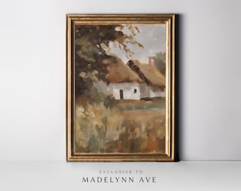 Vintage Country Cottage Art Print, Country Cottage Art Print, Fall Art Print, Fall Oil Painting, Cottage Oil Painting, Farmhouse Art Print