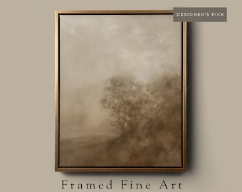 Framed Sepia Art Print, Wall Art for Living Room, Modern Landscape Oil Painting, Neutral Warm-Toned Fine Art on Framed Canvas, Giclee