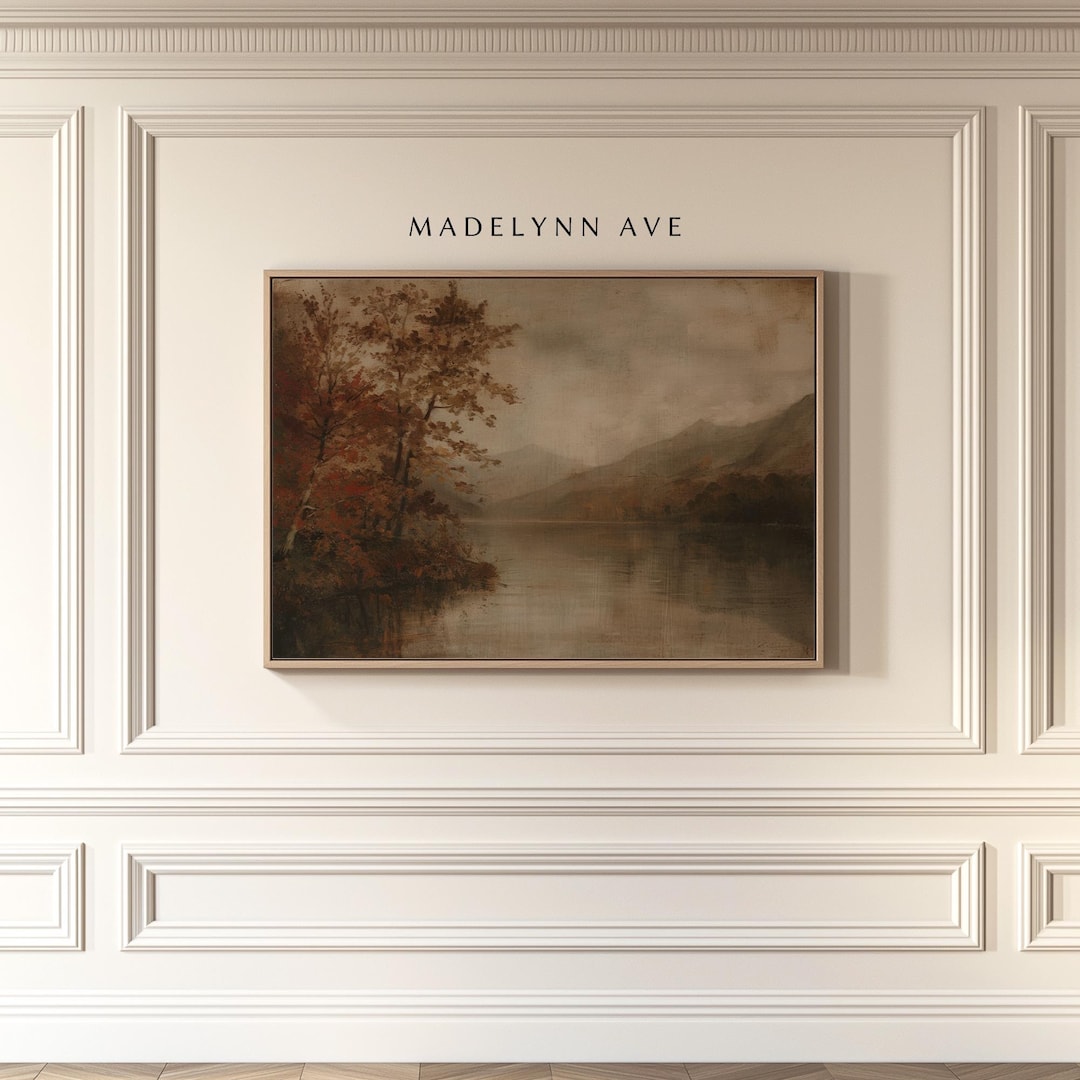 Autumn Lake Wall Art - Framed Canvas Fall Landscape Art Print, Moody ...