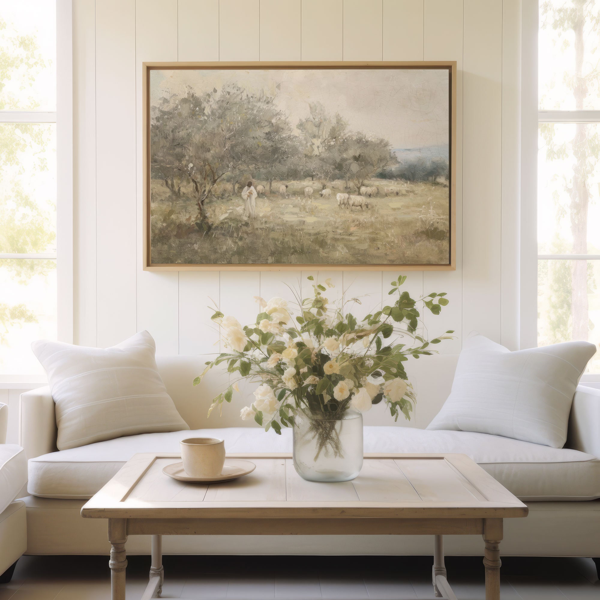 Modern Christian Wall Art, The Lord is my Shepherd Art Print, Jesus Leaves the 99, Religious Art, Jesus Art, Christ and Sheep, Oil Painting