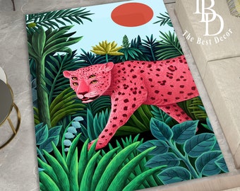 Pink Panther Rug, Leopar Rug, Tiger Mat, Animal Rug, Botanical Mat, Eclectic Decor, Panther Rug, Pink Rug, Girls Room Rug, Pink Decor